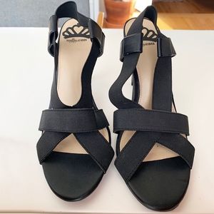 Fergalicious black elastic strap heels NWOT